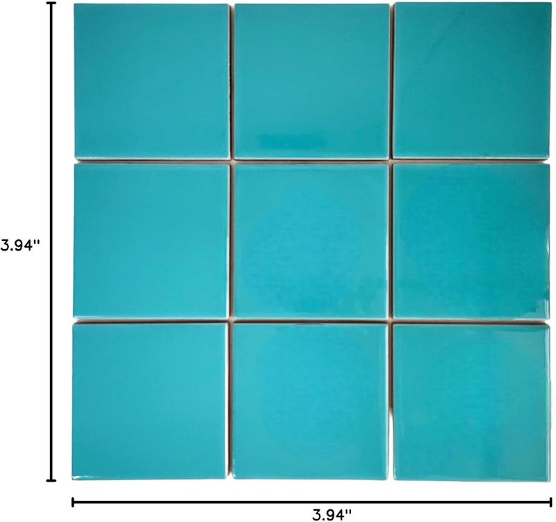 Dyari Set of 9 Ceramic Tiles 3.94 x 3.94 Solid Color Versatile and Long-Lasting Wall and Floor Decor Backsplash Kitchen Bathroom (Turquoise) - Image 3